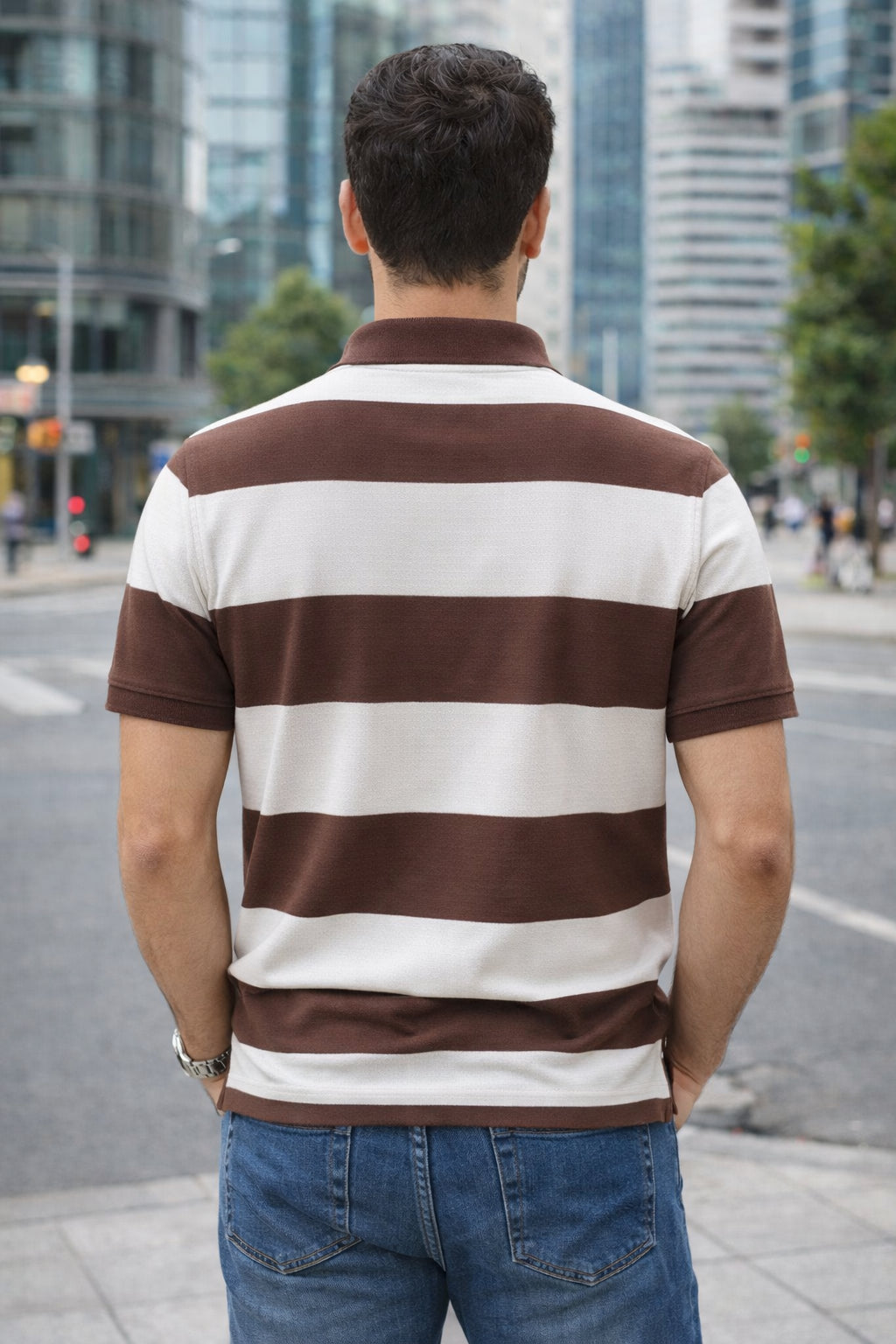 Men's Cotton Rich Striped Polo Tshirt | Button Down Collar Tshirts | Half Sleeves