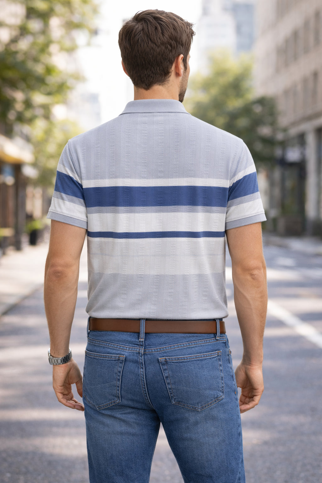 Men's Cotton Rich Striped Polo Tshirt | Button Down Collar Tshirts | Half Sleeves