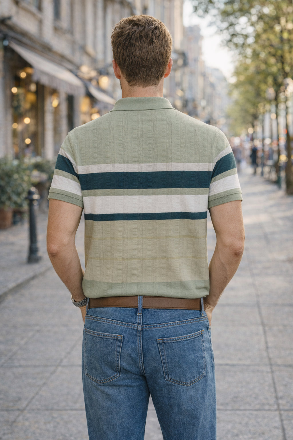 Men's Cotton Rich Striped Polo Tshirt | Button Down Collar Tshirts | Half Sleeves