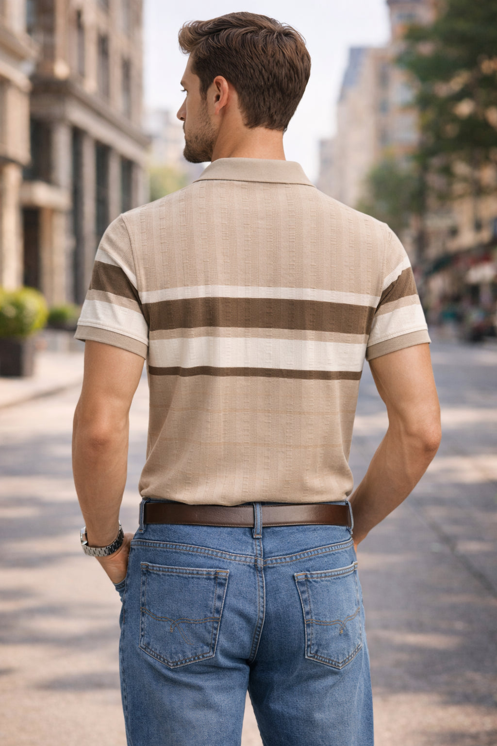 Men's Cotton Rich Striped Polo Tshirt | Button Down Collar Tshirts | Half Sleeves