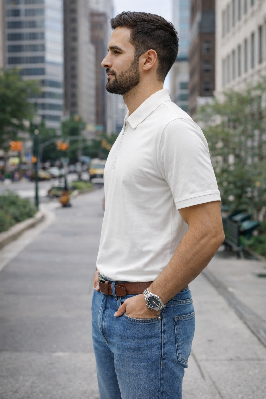 Men's Cotton Rich Striped Polo Tshirt | Button Down Collar Tshirts | Half Sleeves