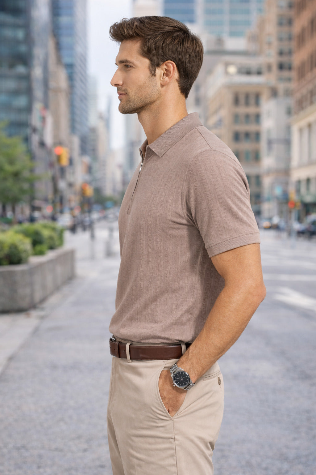 Men's Cotton Rich Striped Polo Tshirt | Button Down Collar Tshirts | Half Sleeves