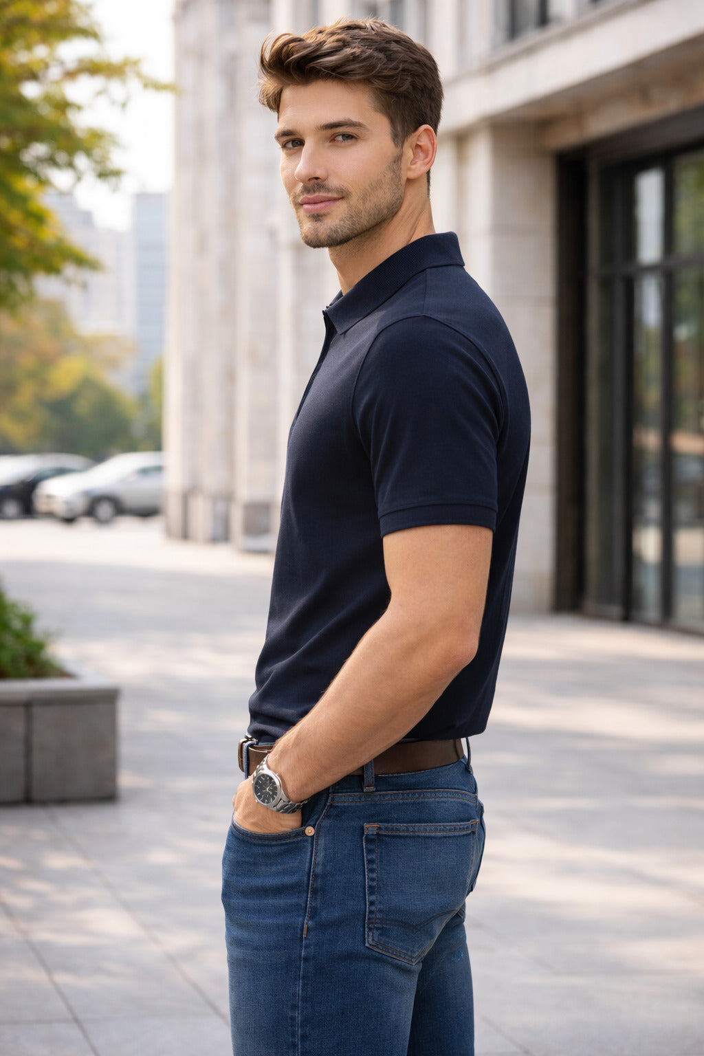 Men's Cotton Rich Striped Polo Tshirt | Button Down Collar Tshirts | Half Sleeves