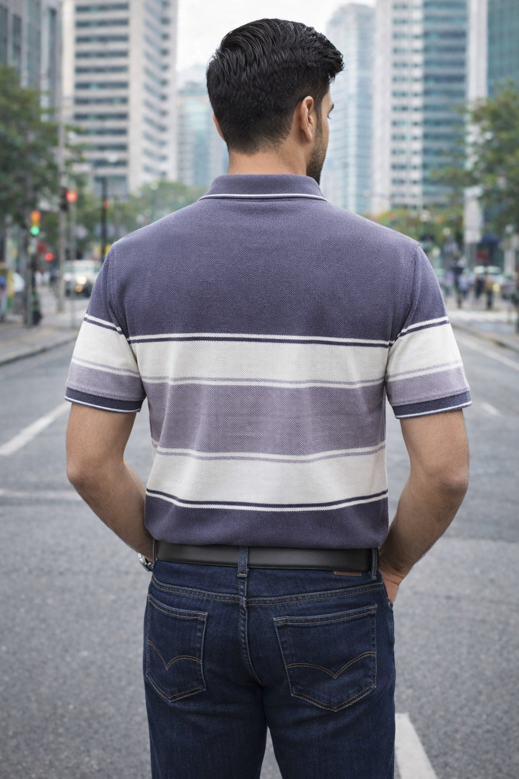 Men's Cotton Rich Striped Polo Tshirt | Button Down Collar Tshirts | Half Sleeves