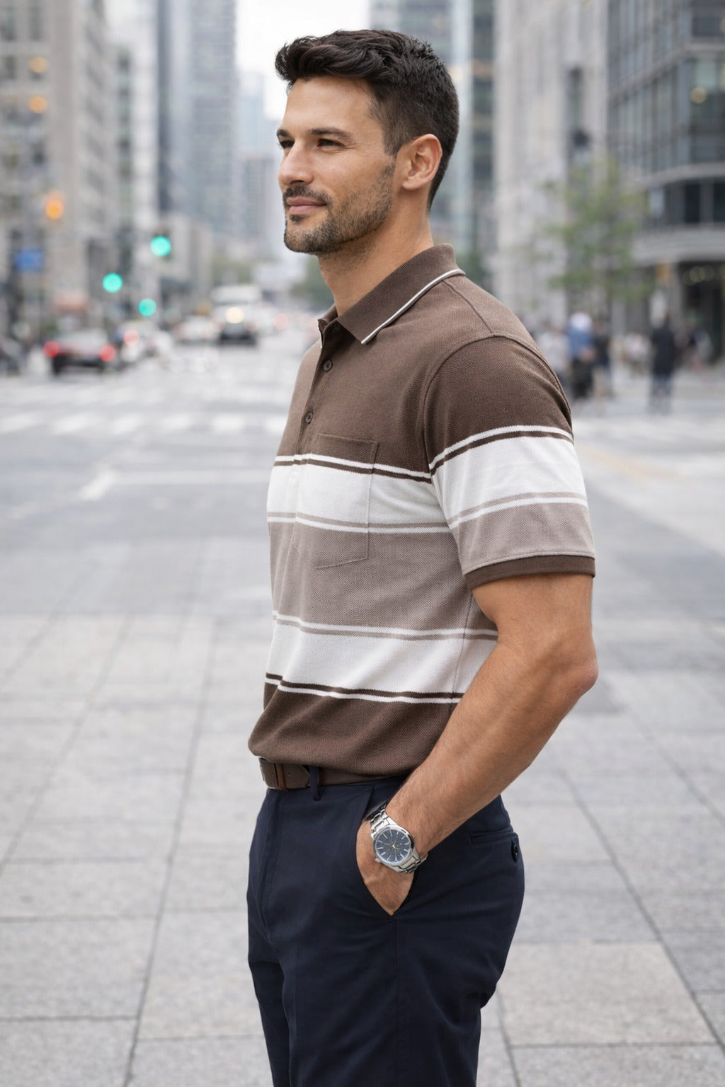 Men's Cotton Rich Striped Polo Tshirt | Button Down Collar Tshirts | Half Sleeves