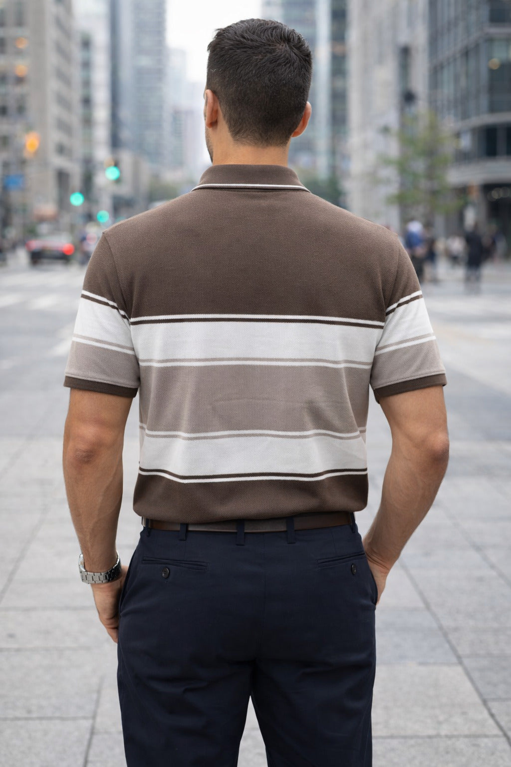 Men's Cotton Rich Striped Polo Tshirt | Button Down Collar Tshirts | Half Sleeves