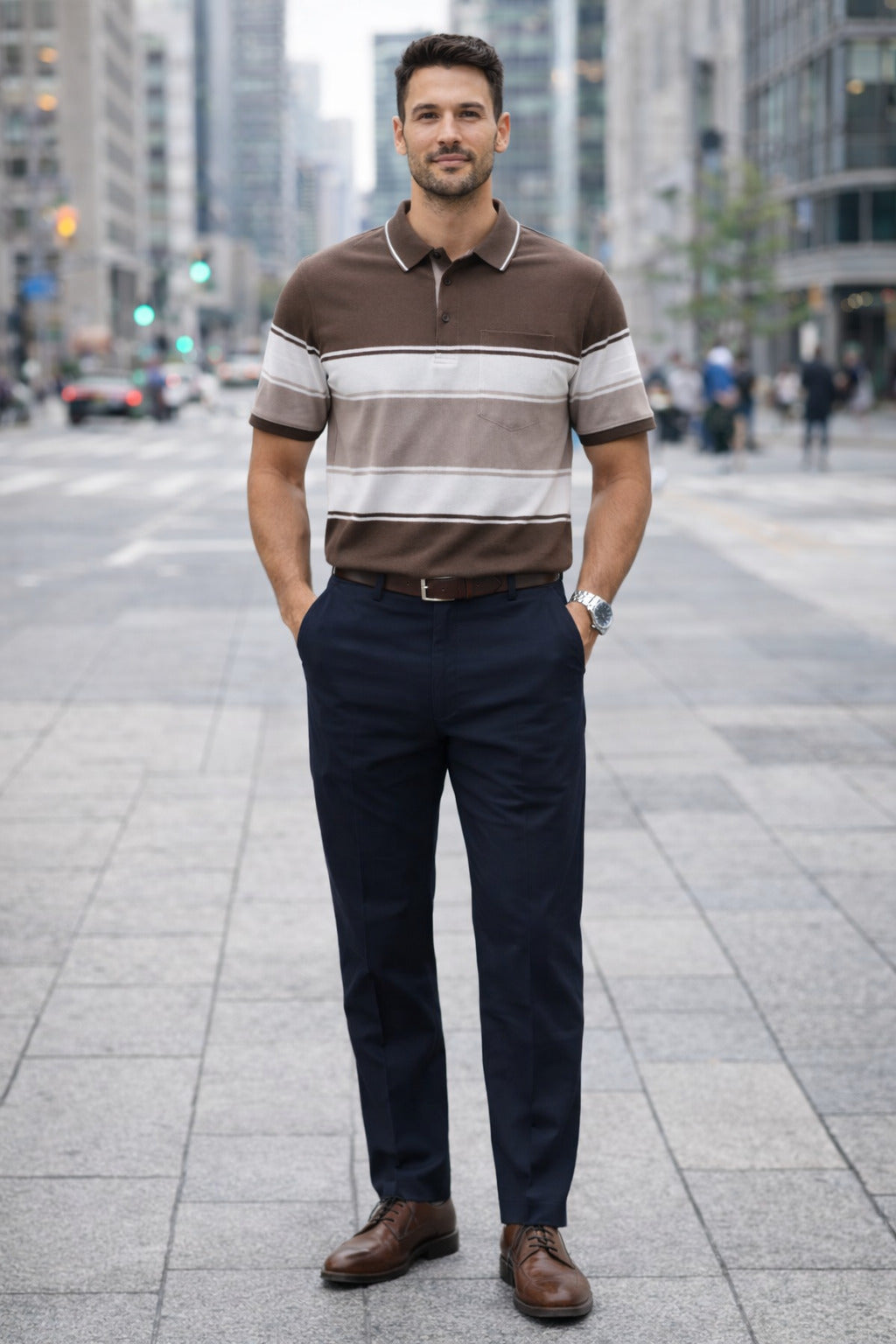 Men's Cotton Rich Striped Polo Tshirt | Button Down Collar Tshirts | Half Sleeves