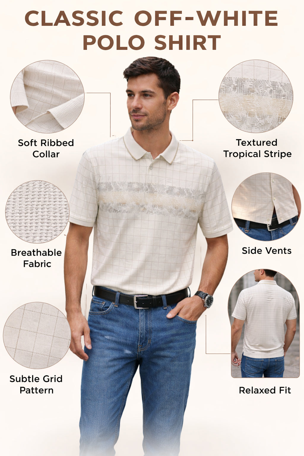 Men's Cotton Rich Striped Polo Tshirt | Button Down Collar Tshirts | Half Sleeves