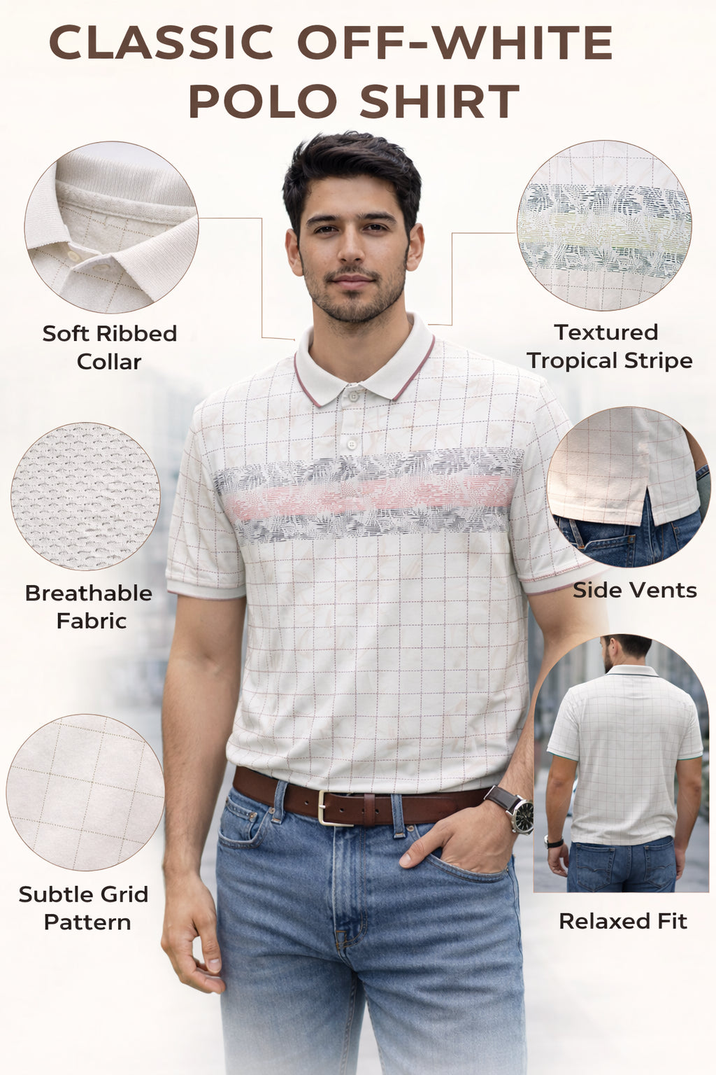 Men's Cotton Rich Striped Polo Tshirt | Button Down Collar Tshirts | Half Sleeves