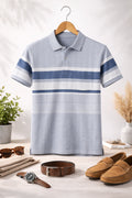 Men's Cotton Rich Striped Polo Tshirt | Button Down Collar Tshirts | Half Sleeves