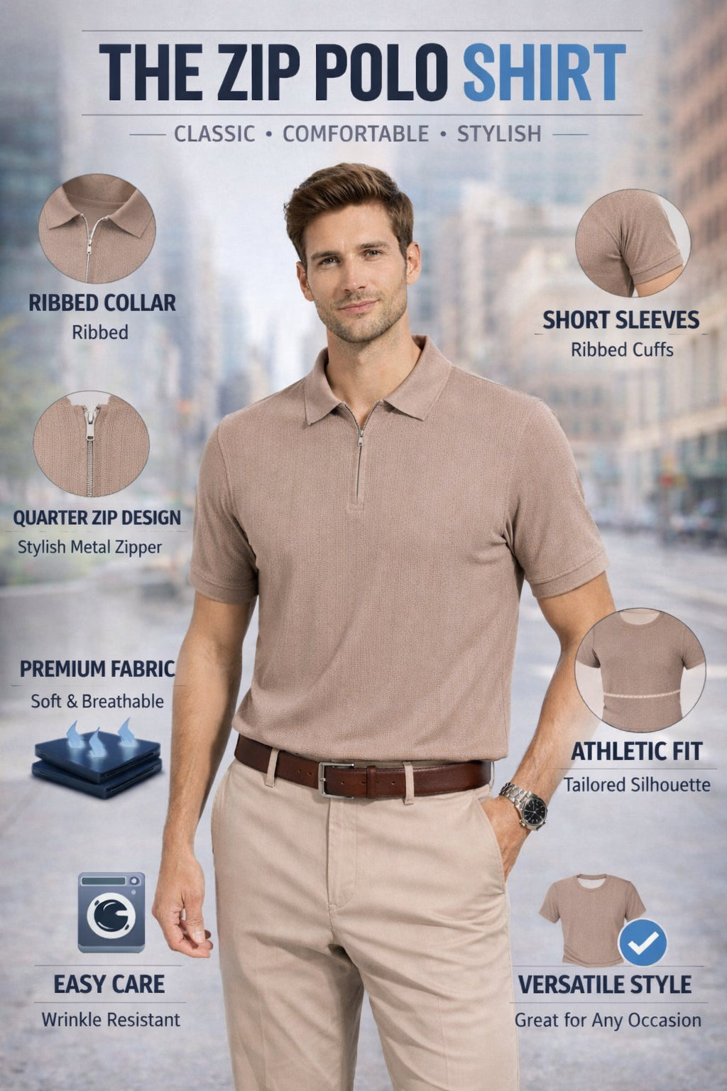 Men's Cotton Rich Striped Polo Tshirt | Button Down Collar Tshirts | Half Sleeves