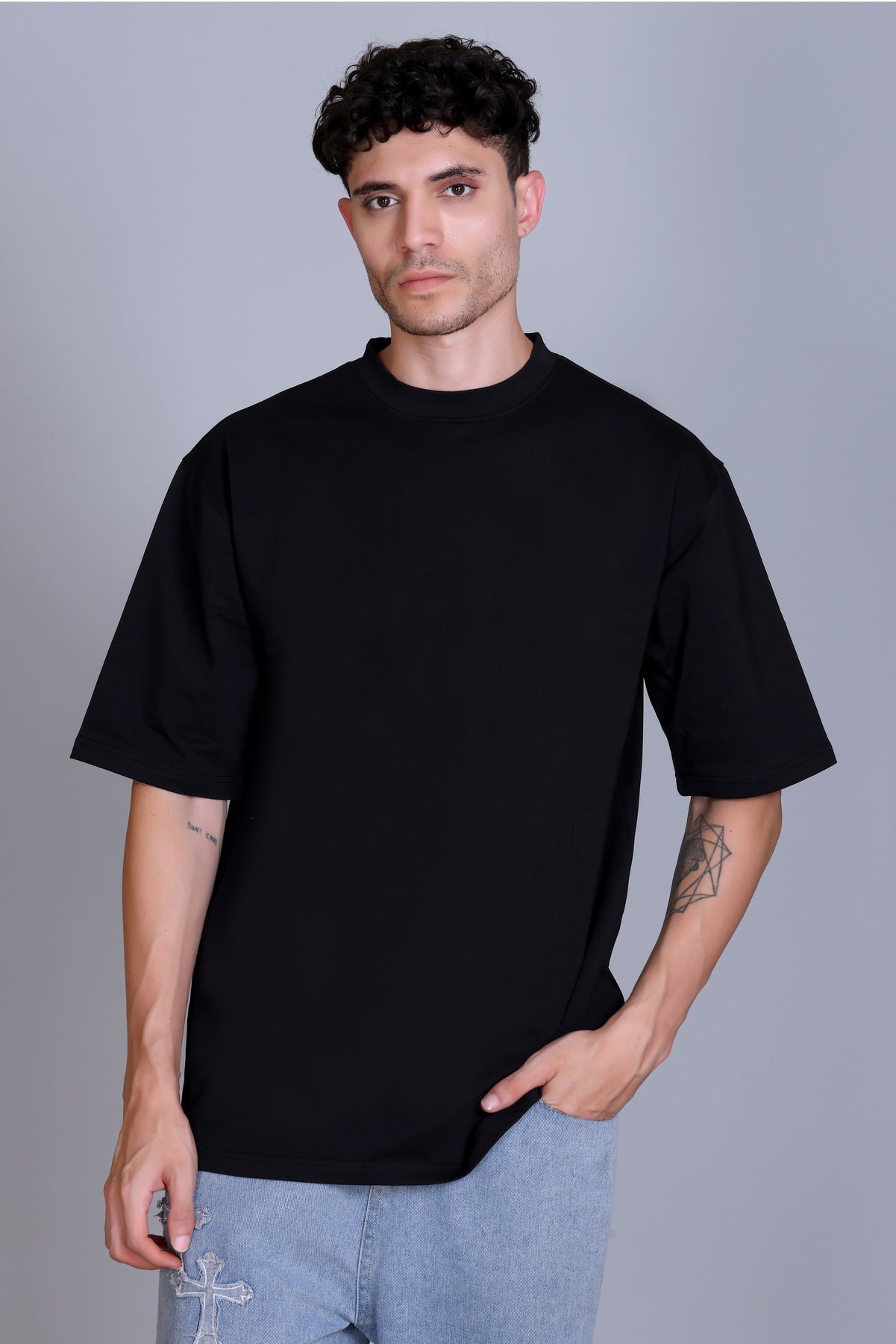 Men's Cottonblend Oversized Half Sleeve Round Neck Regular Fit T-Shirt Half Sleeve Drop Shoulder Printed Tshirt