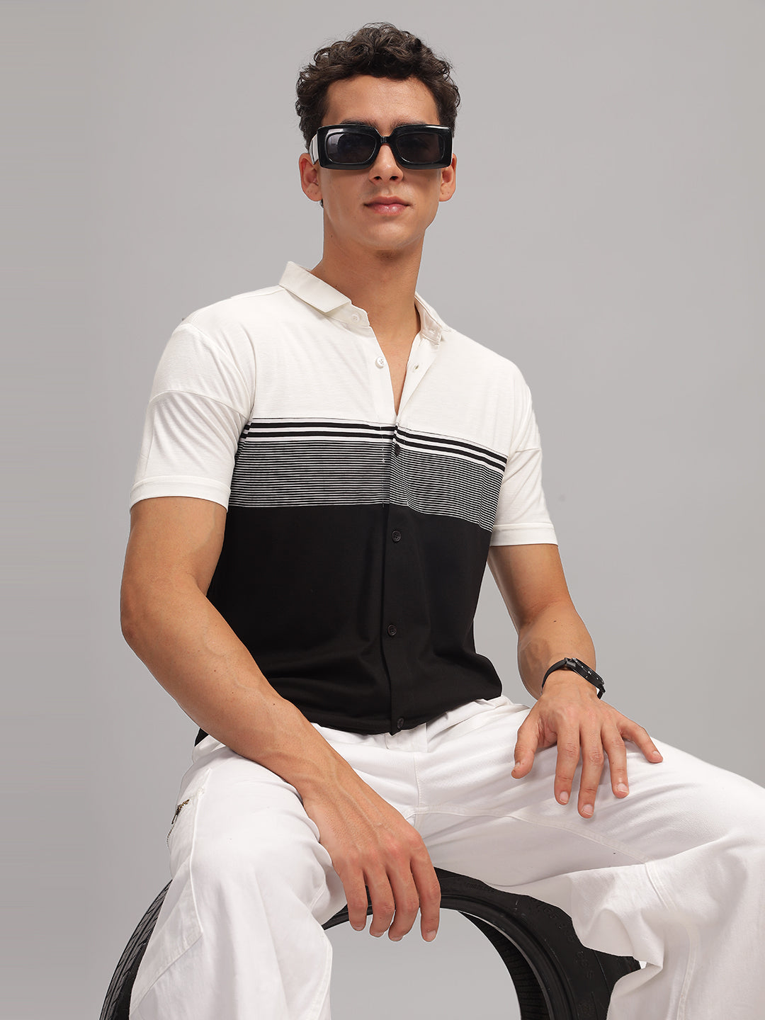 Men's Black Striped Shirt With Collar