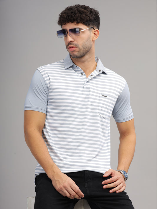 Men's Sky Striped Polo Neck T-Shirt