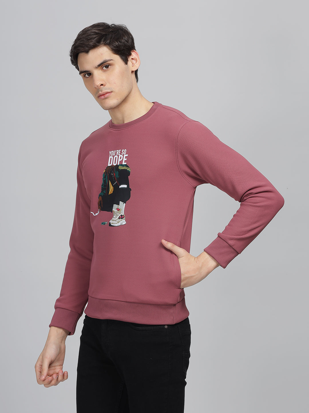 Men's Purple Printed Round Neck Sweatshirt