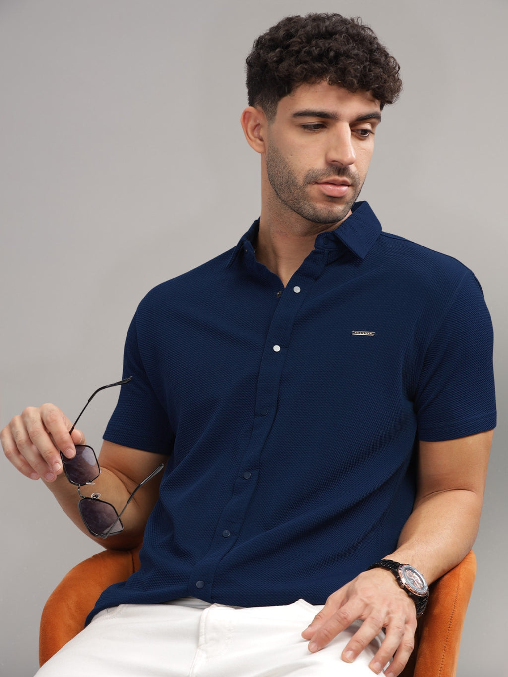 Men Cotton Shirt Navy