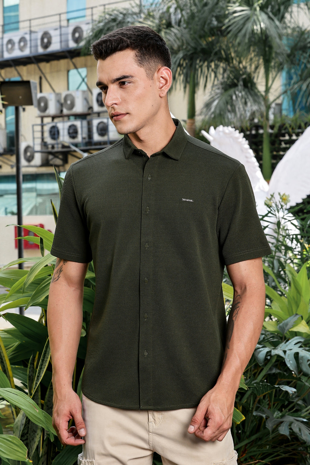 Men Cotton Shirt Olive