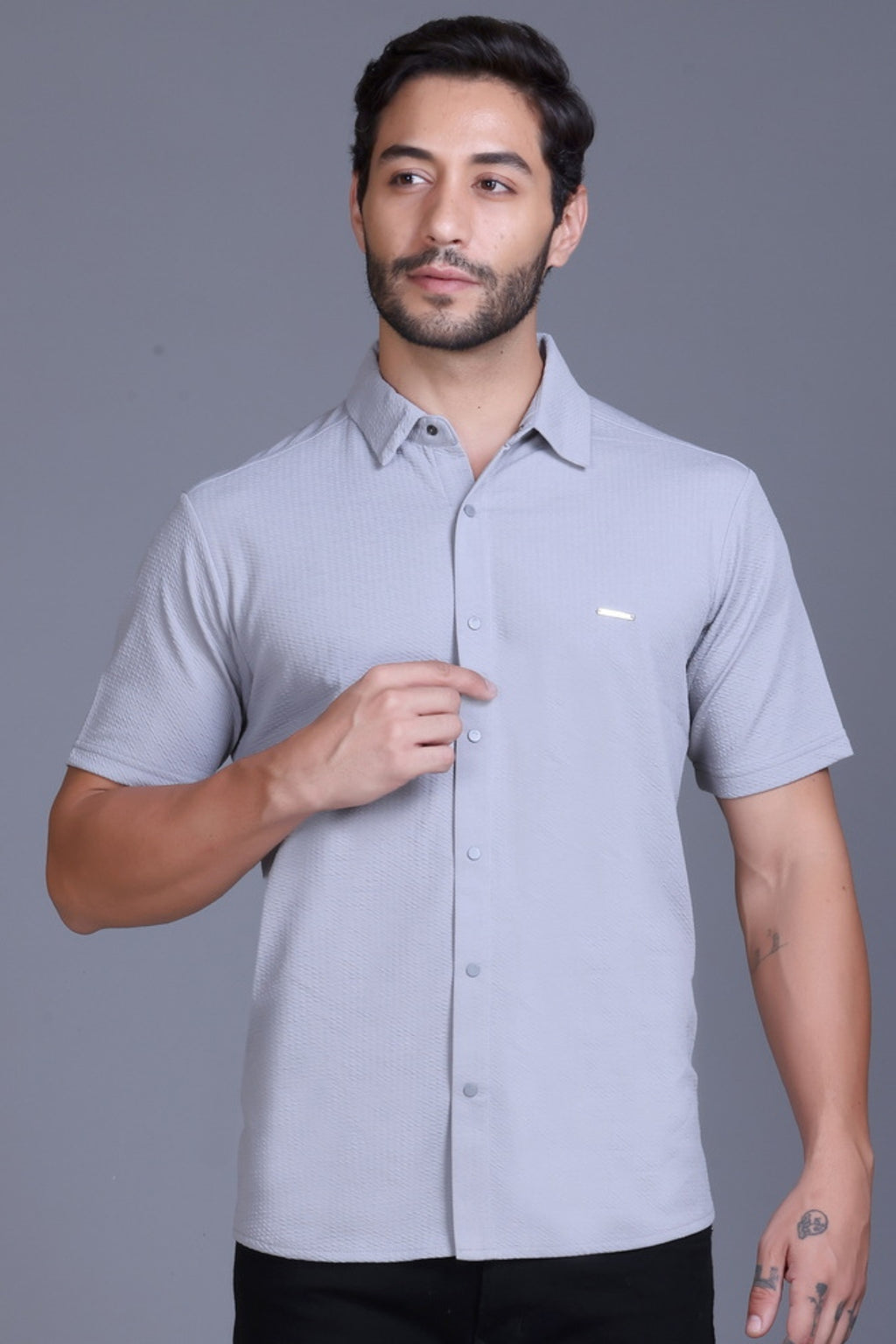 Men Cotton Shirt Light Grey