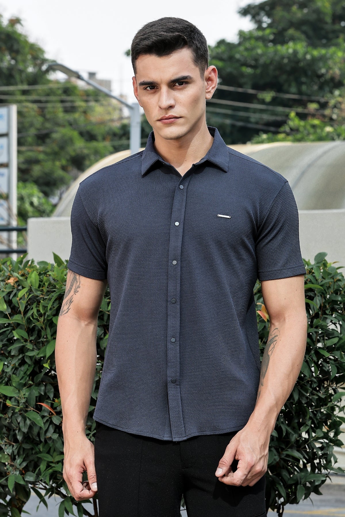 Men Cotton Shirt Dark Grey