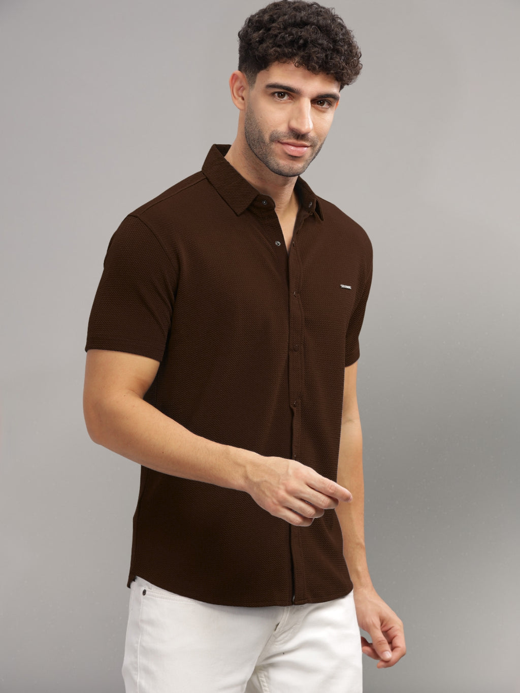 Men Cotton Shirt Coffee