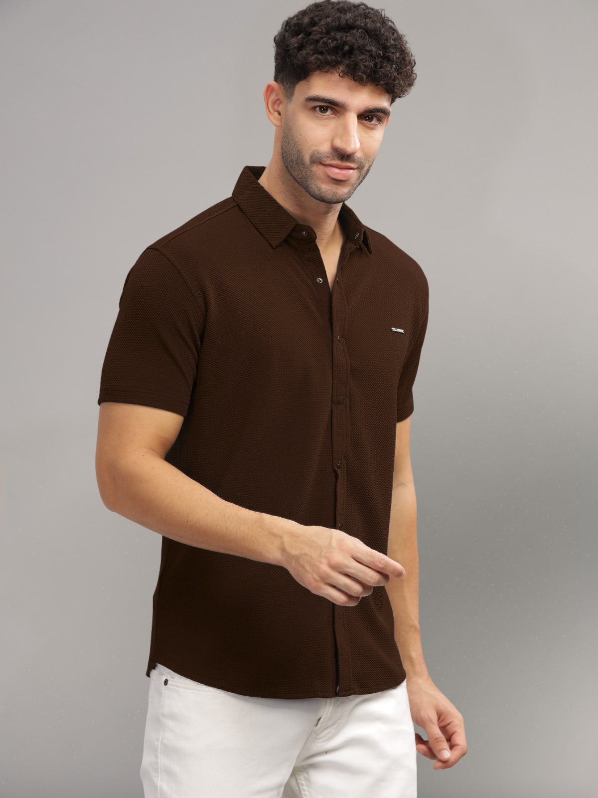 Men Cotton Shirt Coffee