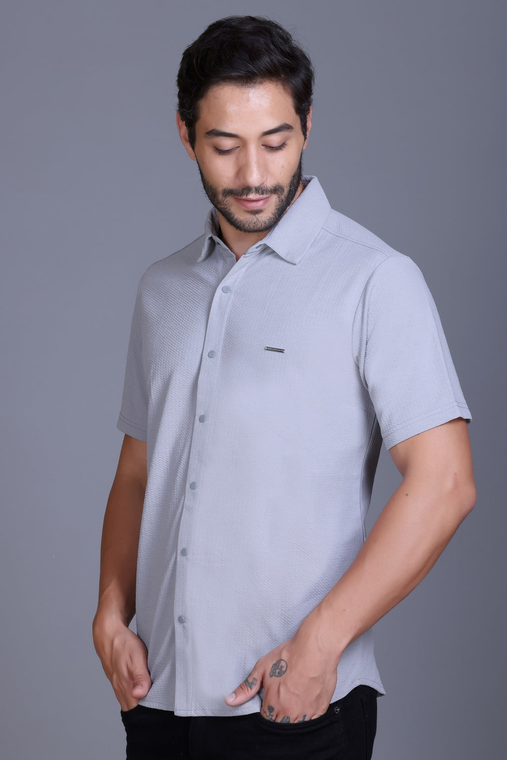 Men Cotton Shirt Light Grey