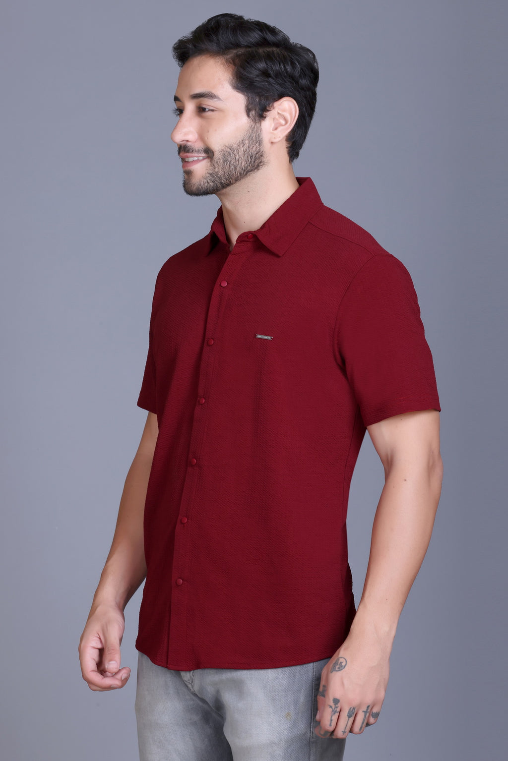 Men Cotton Shirt Wine