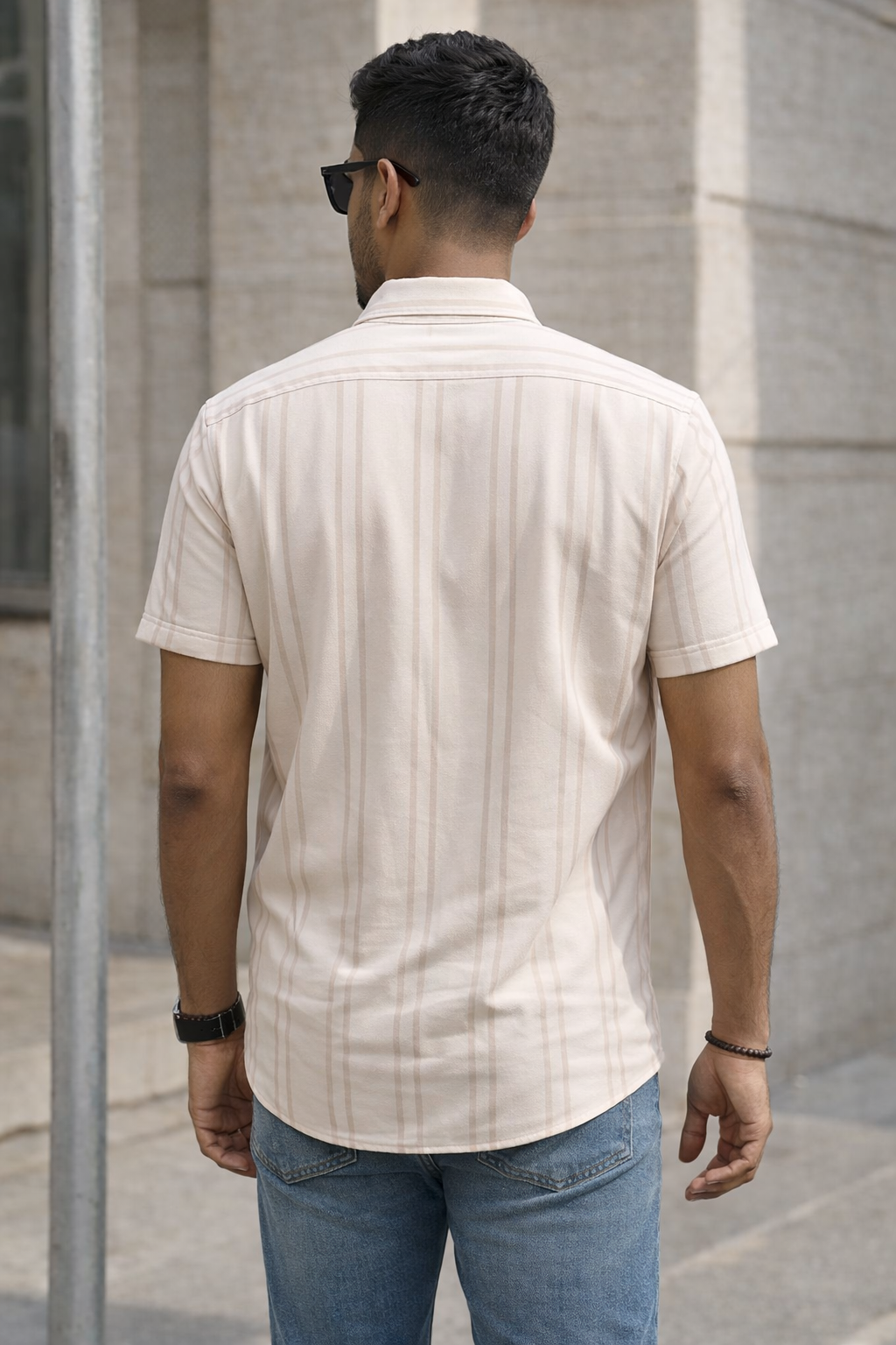Men's Beige Self Design Shirt With Collar