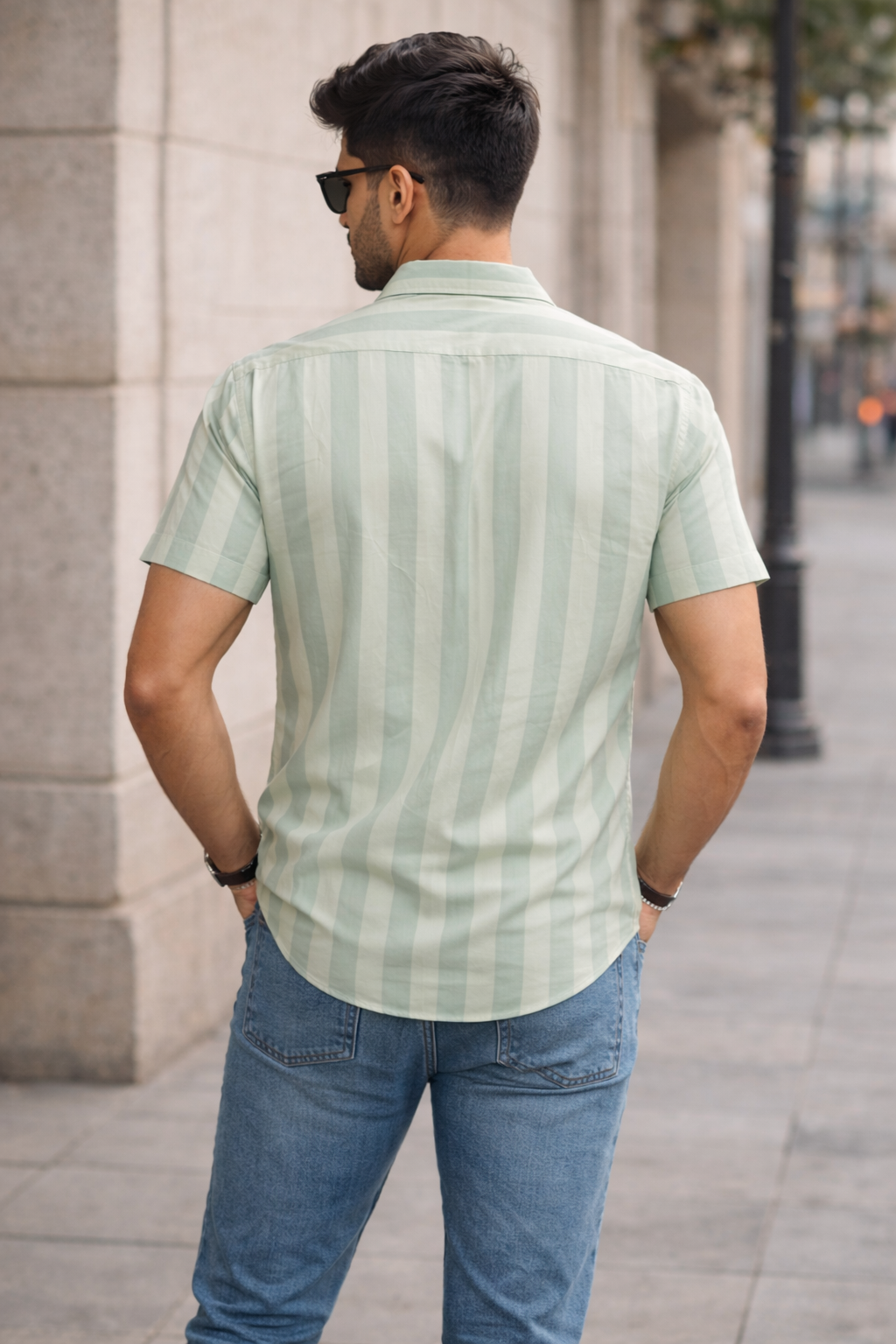 Men's Green Self Design Shirt With Collar