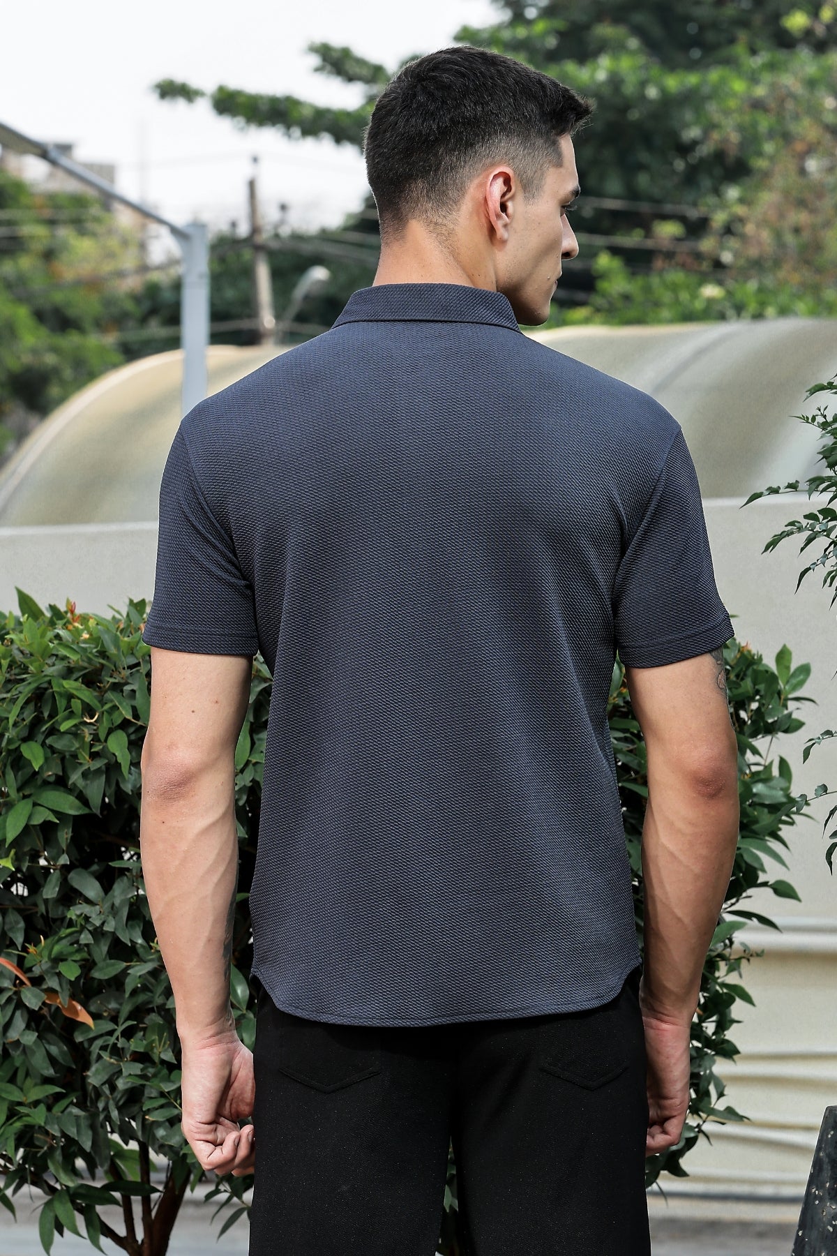 Men Cotton Shirt Dark Grey