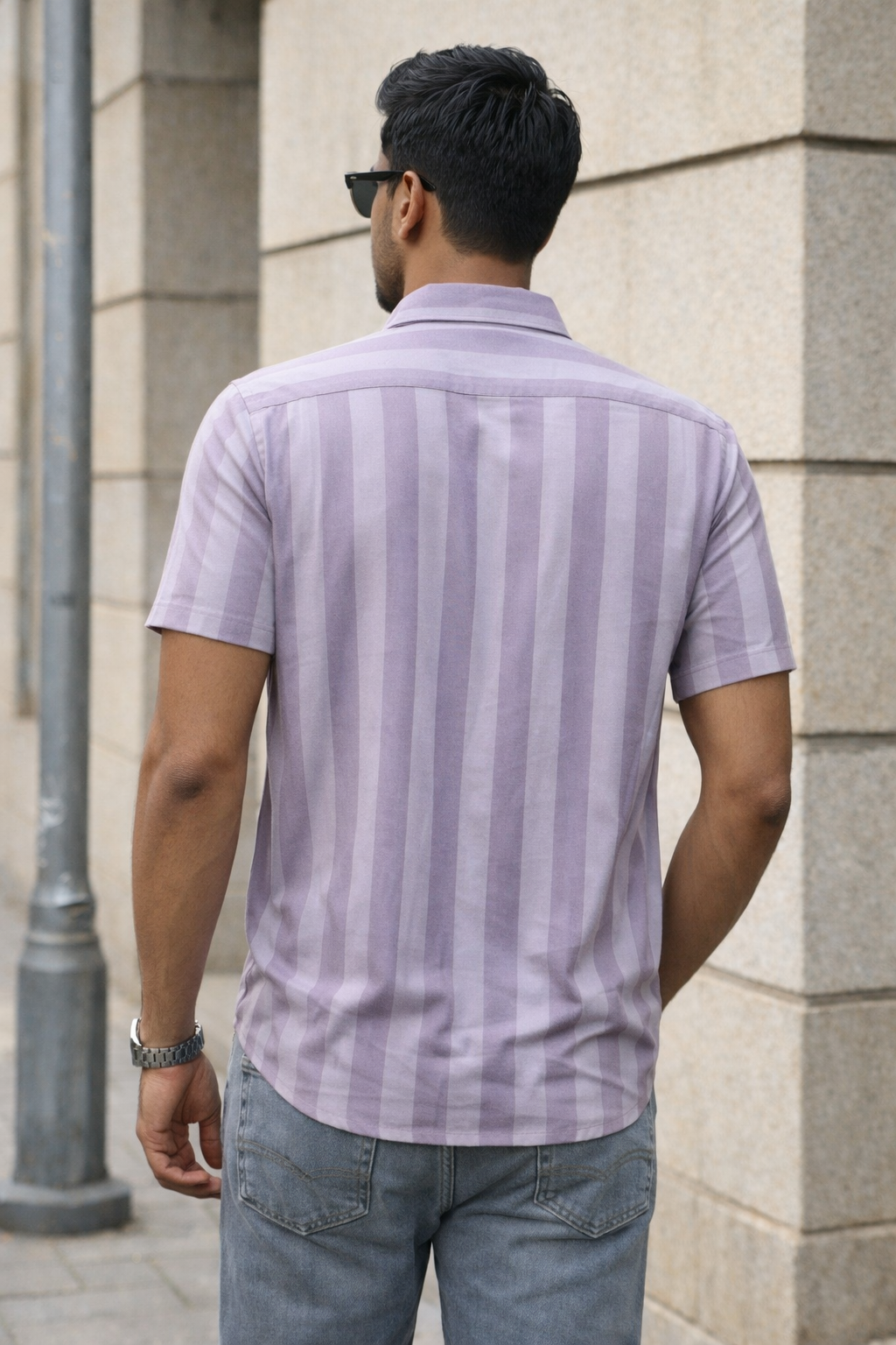 Men's Lavender Self Design Shirt With Collar