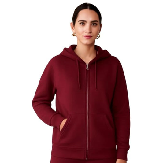 Parcel Yard Women’s Full Sleeve Cotton Zipper Hoodie with Pockets | Regular Fit Hooded Sweatshirt Pullover for Winter, Casual, Outdoor, Travel & Everyday Wear