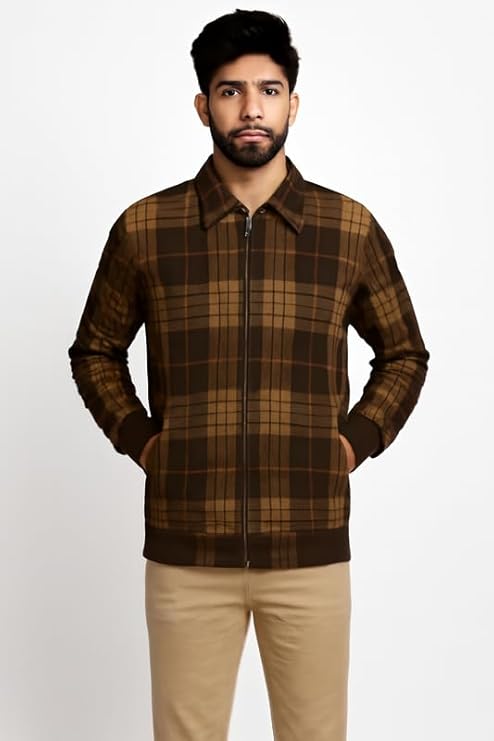 Parcel Yard Mens Chcekered Fullsleeve Fleece Winter Jacket| Men's | Checks | Full Sleeve | Regular Fit | 100% Cotton | Double Pocket | Spread Collar | Casual Jacket