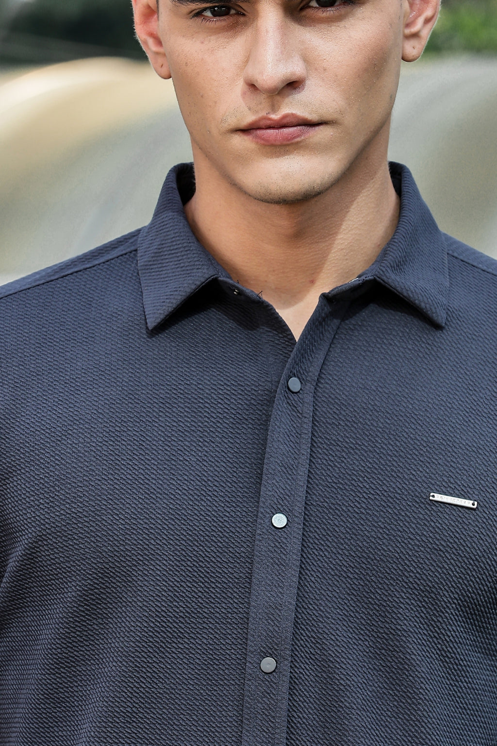 Men Cotton Shirt Dark Grey