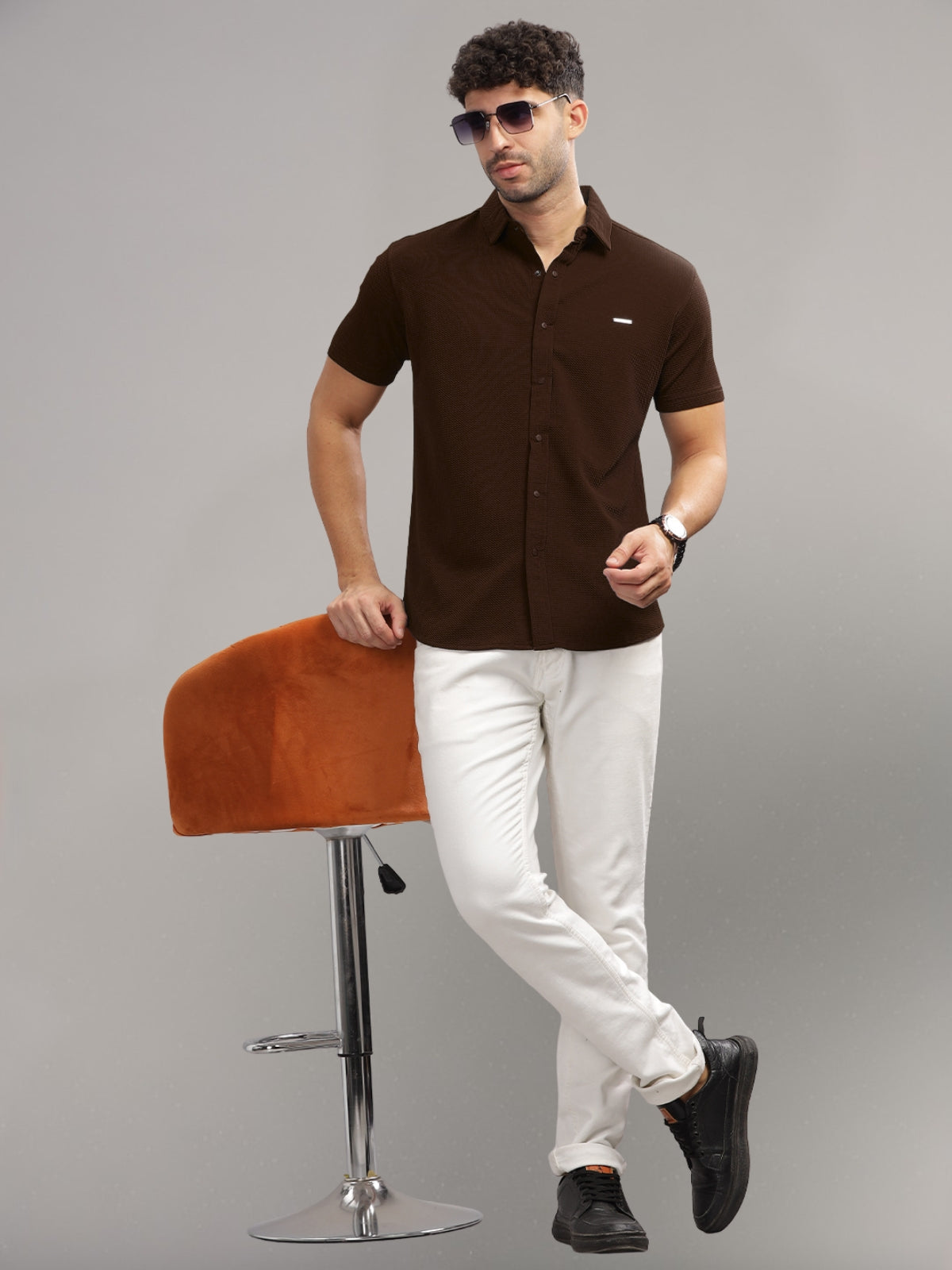 Men Cotton Shirt Coffee