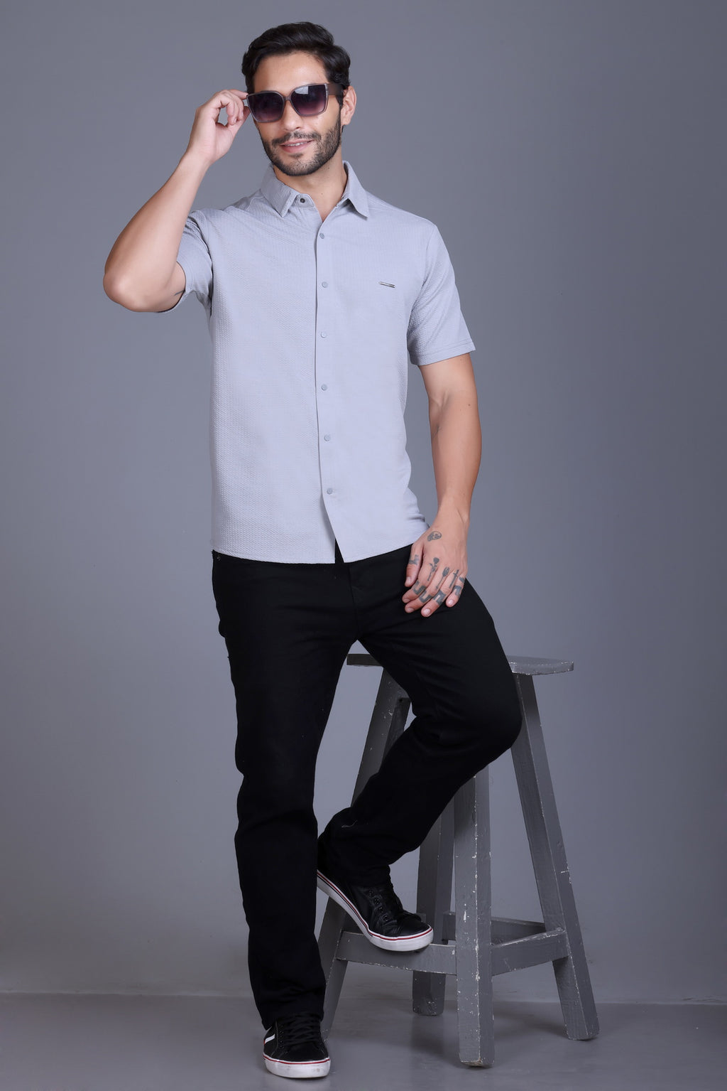 Men Cotton Shirt Light Grey