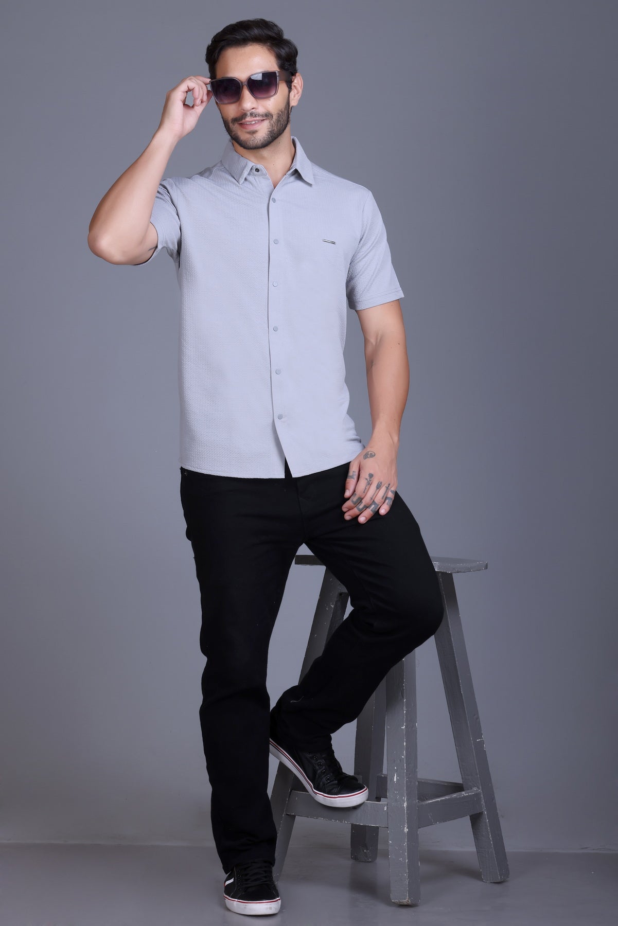 Men Cotton Shirt Light Grey