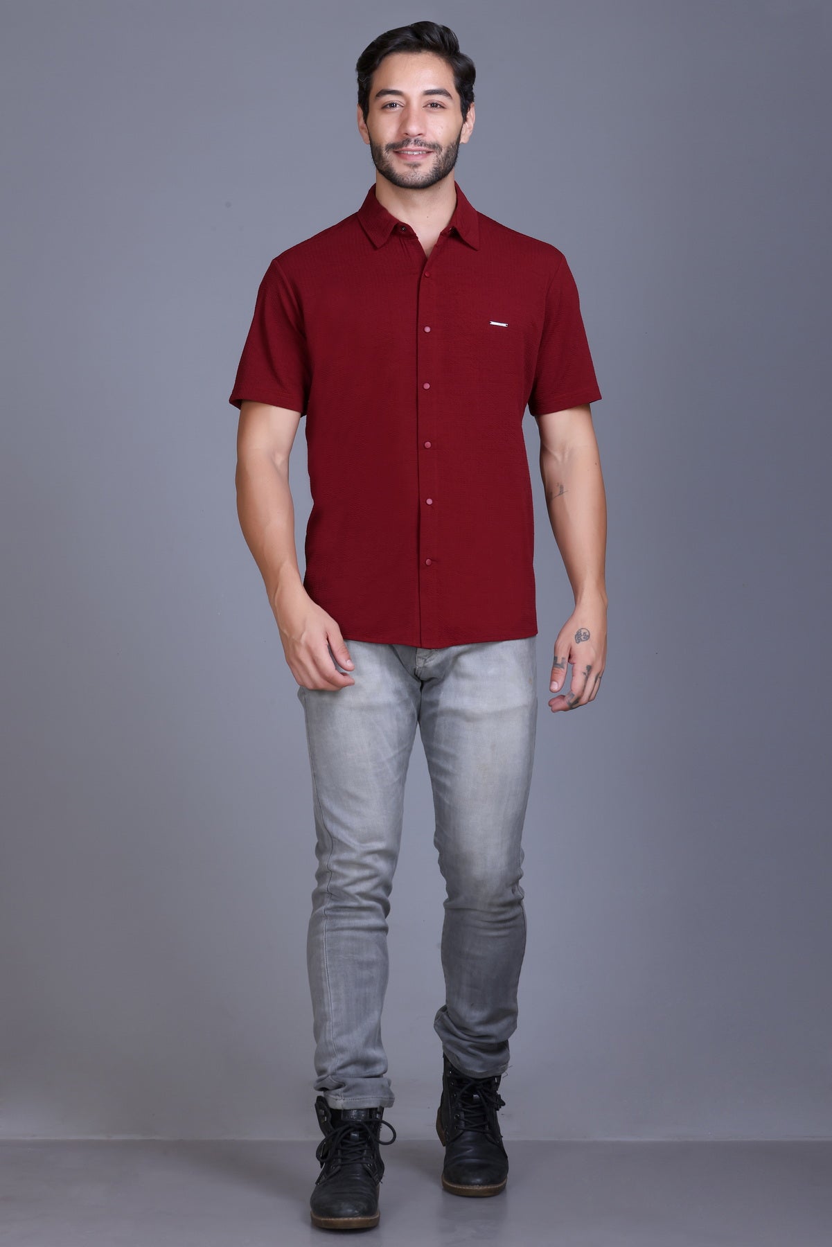 Men Cotton Shirt Wine