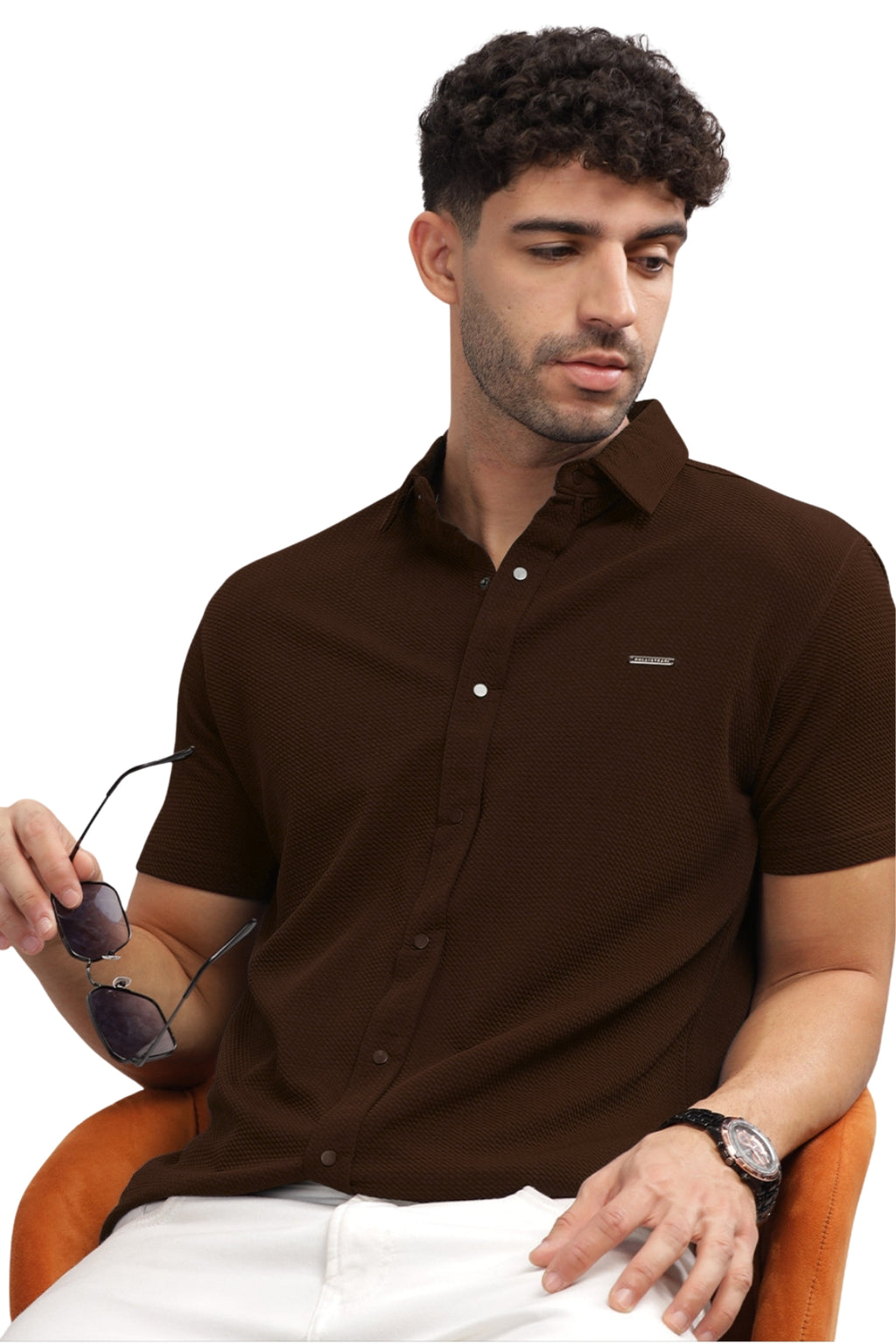 Men Cotton Shirt Coffee
