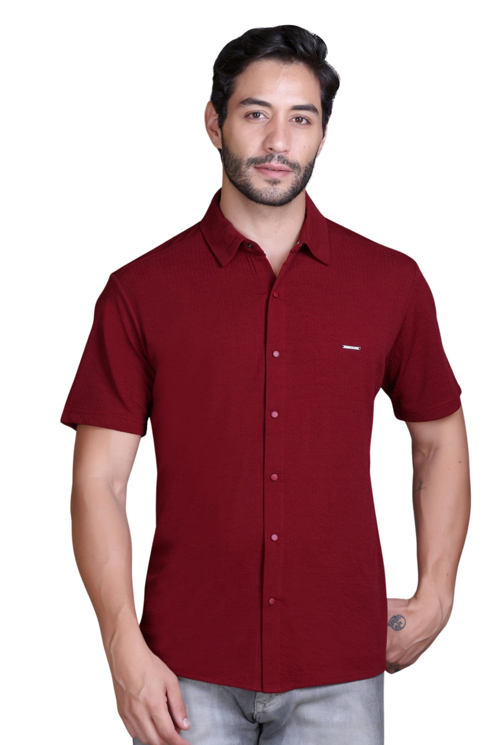 Men Cotton Shirt Wine