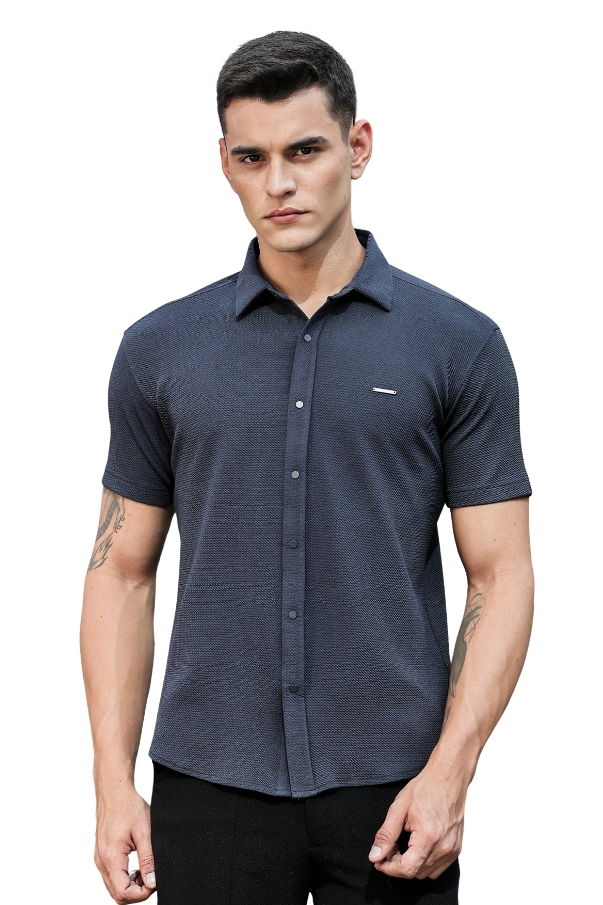 Men Cotton Shirt Dark Grey