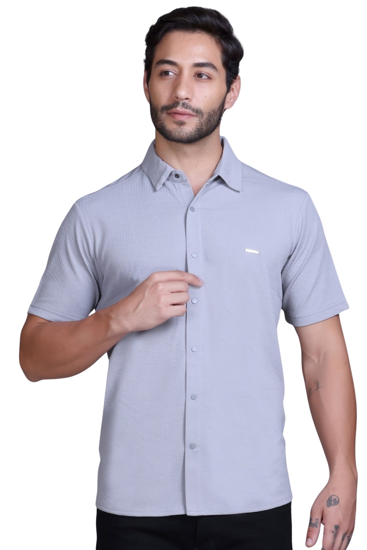 Men Cotton Shirt Light Grey