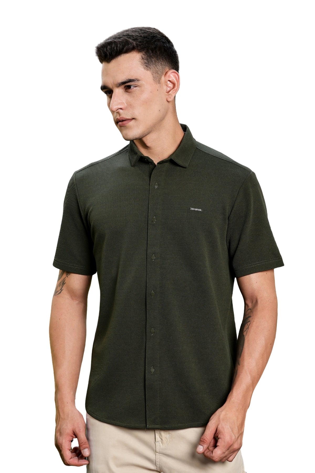 Men Cotton Shirt Olive