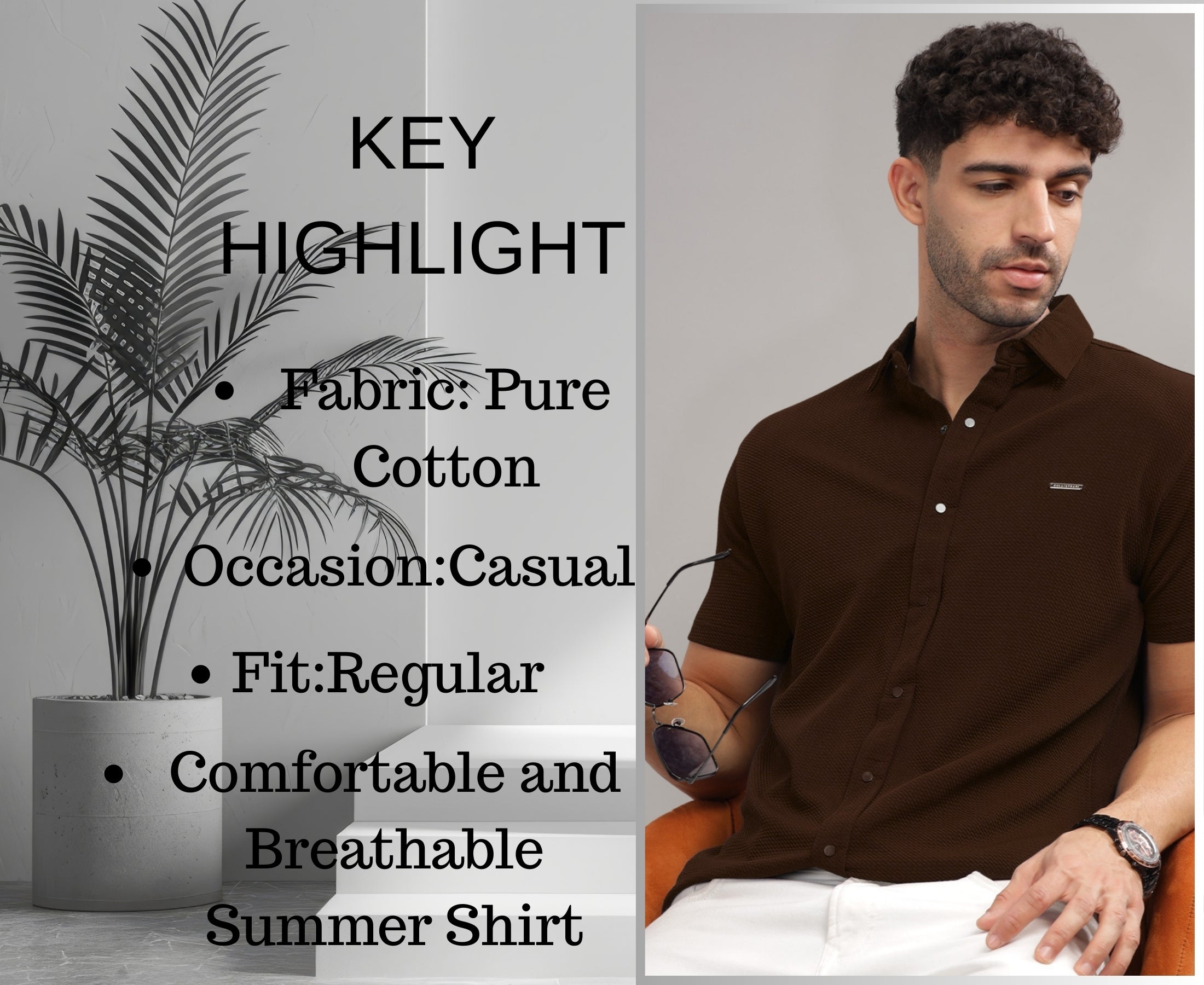 Men Cotton Shirt Coffee
