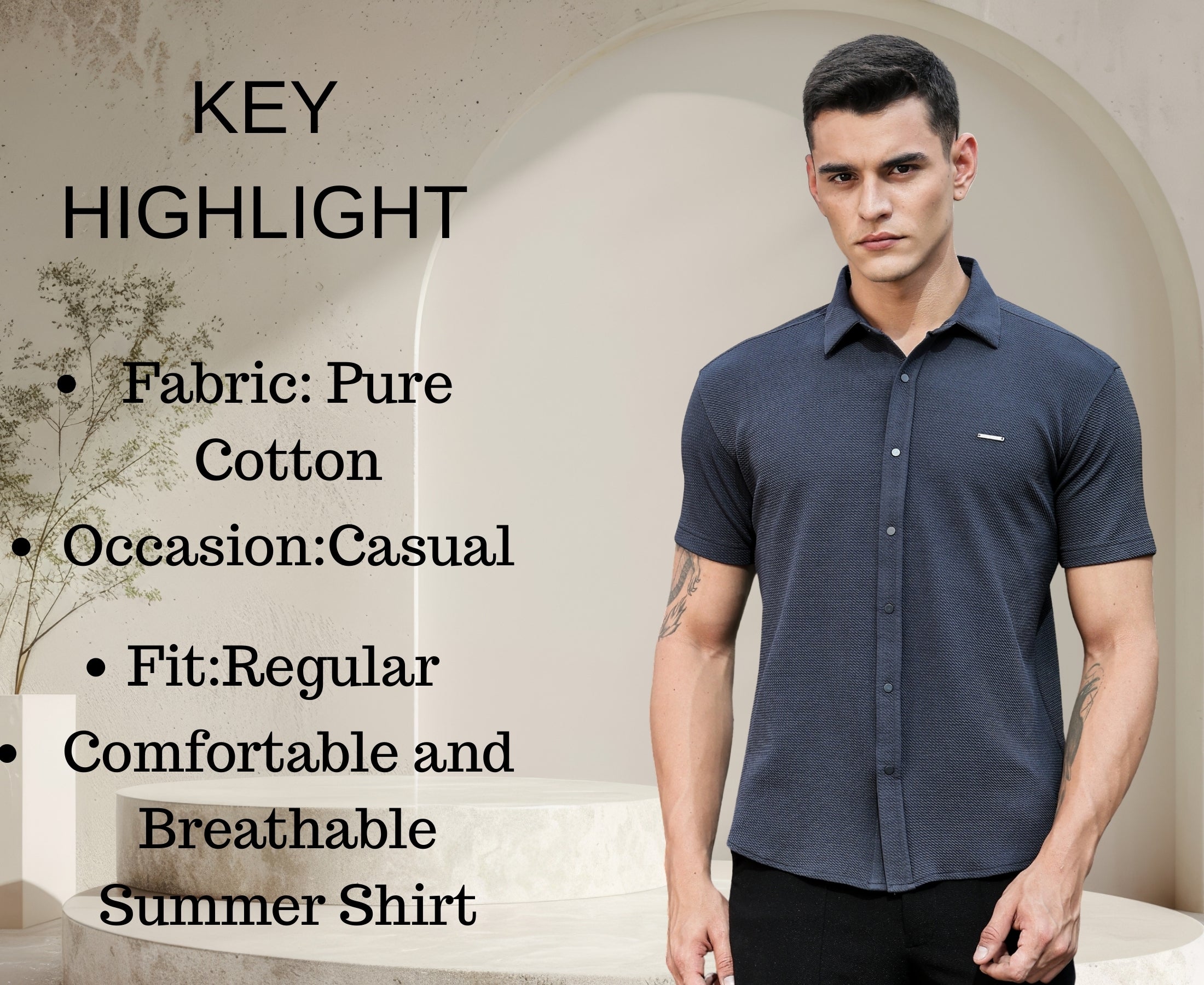 Men Cotton Shirt Dark Grey