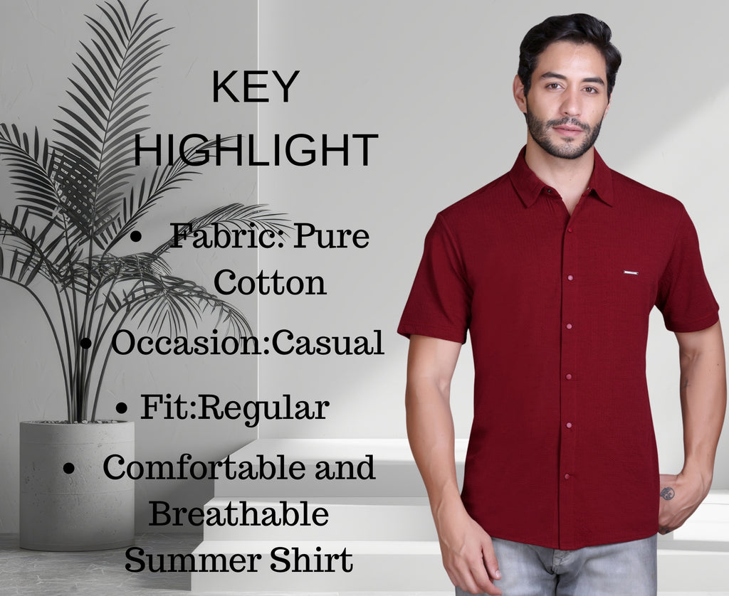 Men Cotton Shirt Wine