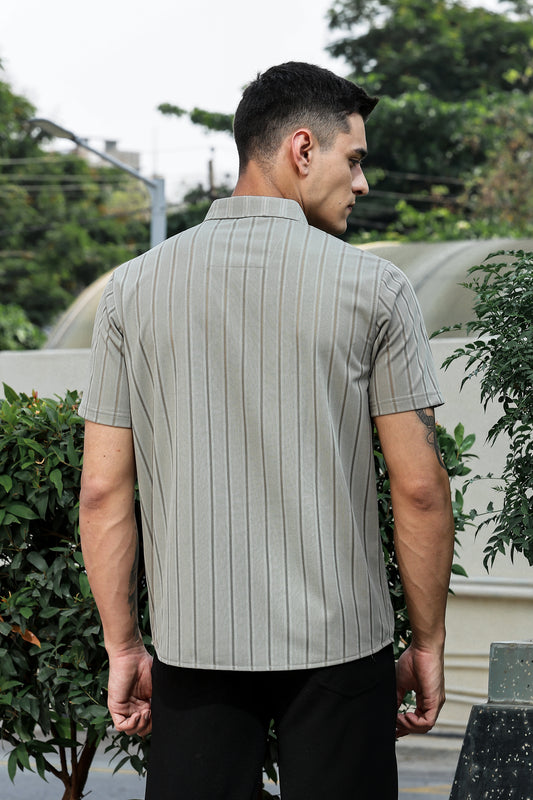 Men's Grey Self Design Shirt With Collar