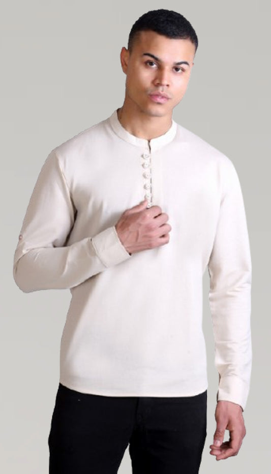 Men's Beige Solid Round Neck Sweatshirt