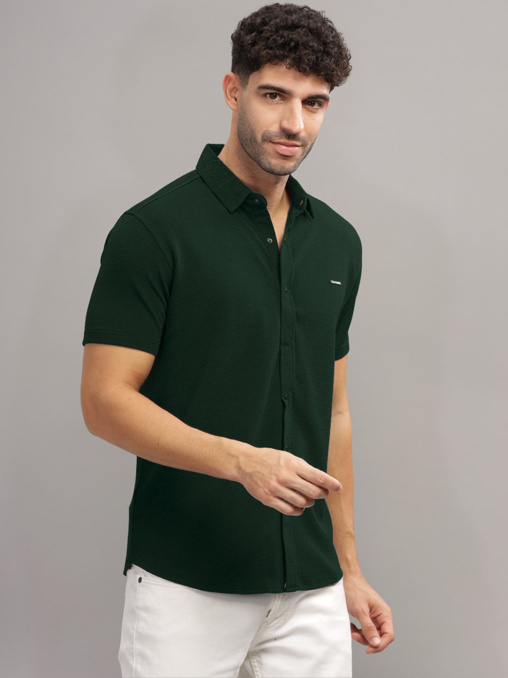 Men Cotton Shirt Bottle Green