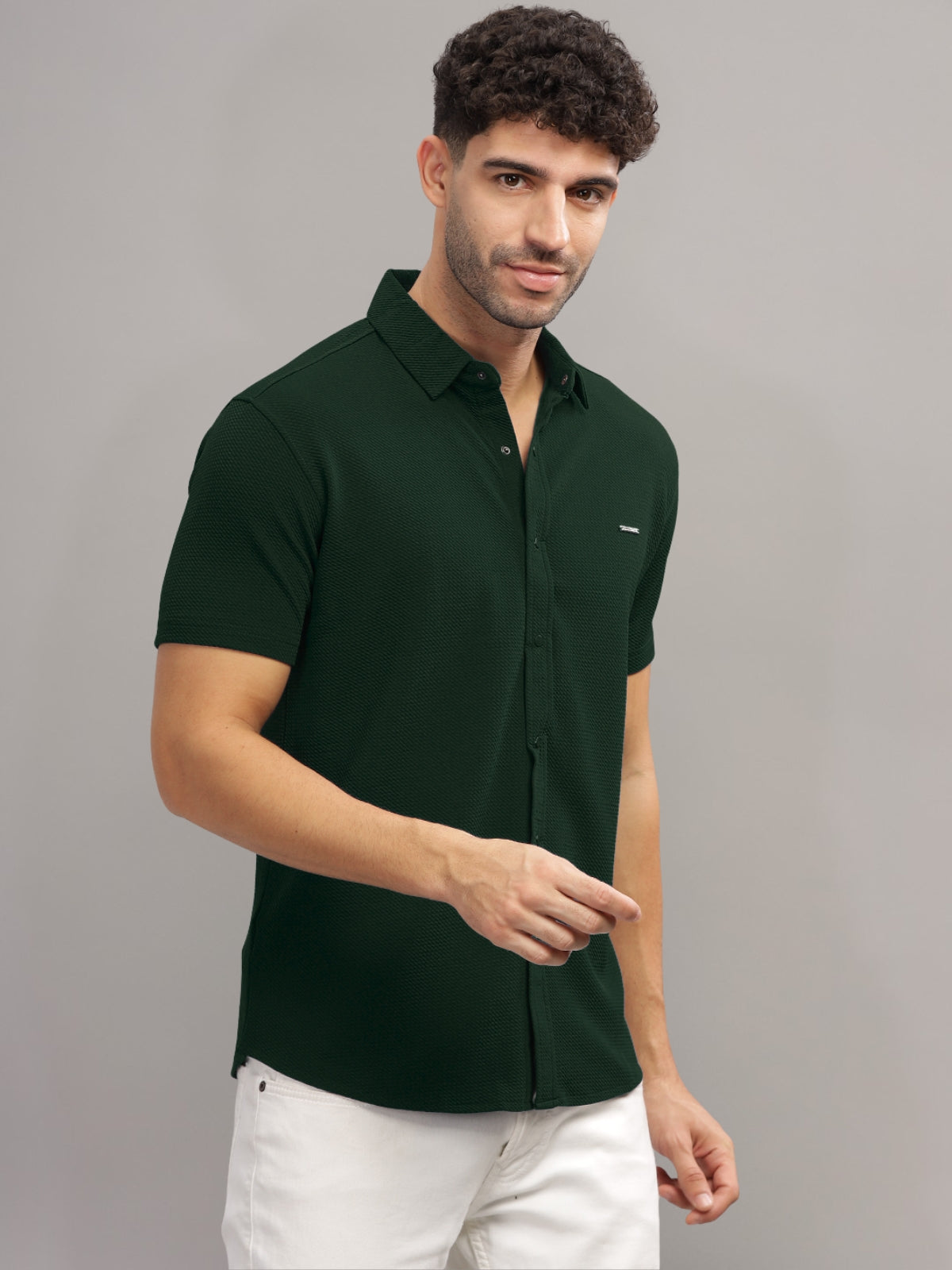 Men Cotton Shirt Bottle Green
